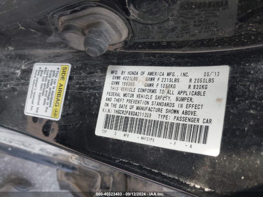 1HGCR2F89DA211369 2013 Honda Accord Exl