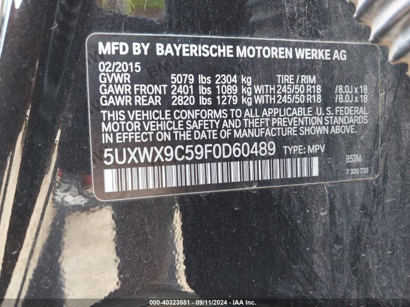 5UXWX9C59F0D60489 2015 BMW X3 xDrive28I