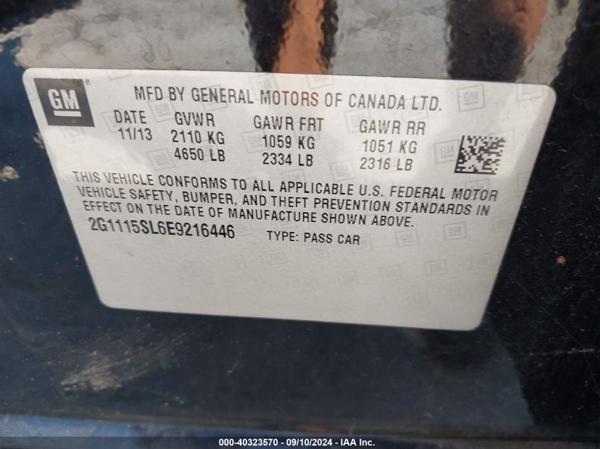 2014 Chevrolet Impala 1Lt VIN: 2G1115SL6E9216446 Lot: 40323570