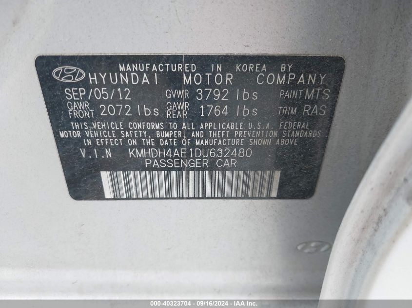KMHDH4AE1DU632480 2013 Hyundai Elantra Gls/Limited