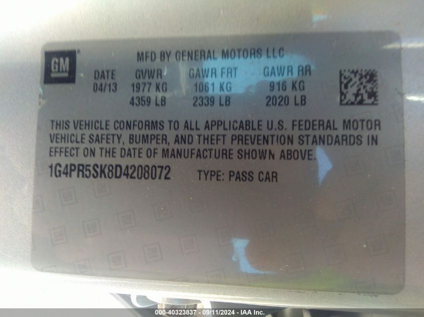 2013 Buick Verano Convenience VIN: 1G4PR5SK8D4208072 Lot: 40323837