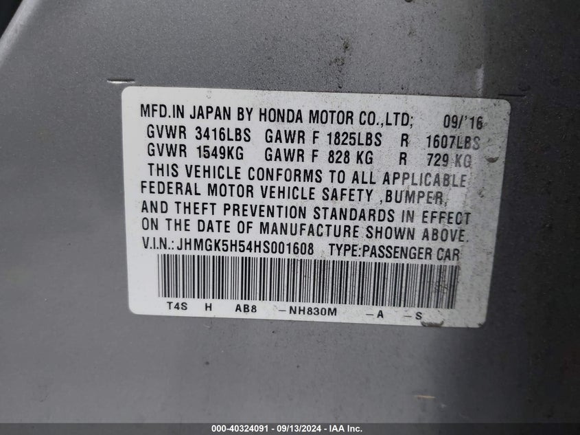 2017 HONDA FIT LX - JHMGK5H54HS001608