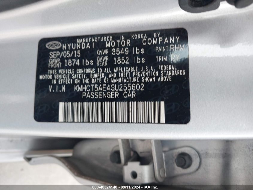 KMHCT5AE4GU255602 2016 Hyundai Accent Se