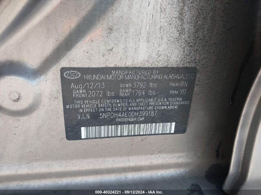 5NPDH4AE0DH399187 2013 Hyundai Elantra Gls/Limited