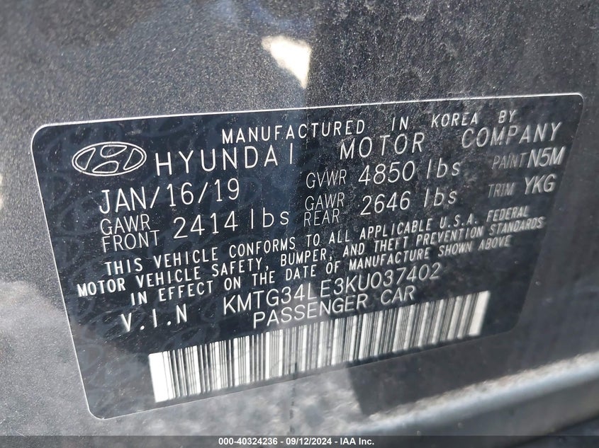 VIN KMTG34LE3KU037402 2019 GENESIS G70 3.3T ADVANCED