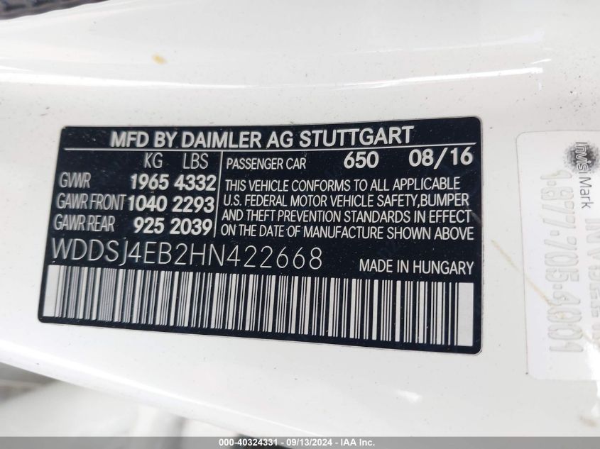 WDDSJ4EB2HN422668 2017 Mercedes-Benz Cla 250