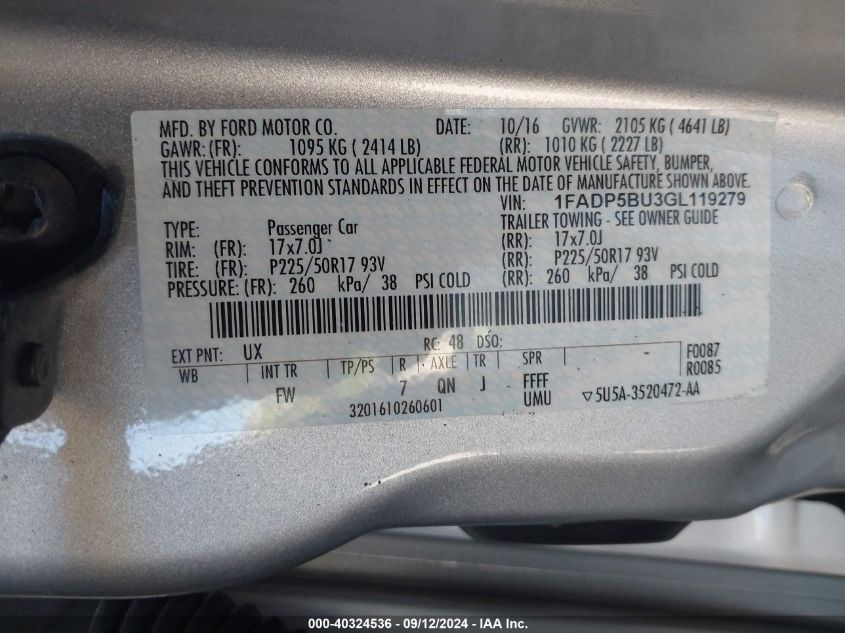 1FADP5BU3GL119279 2016 Ford C-Max Hybrid Sel