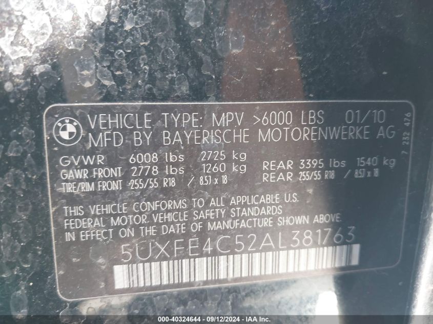 5UXFE4C52AL381763 2010 BMW X5 xDrive30I