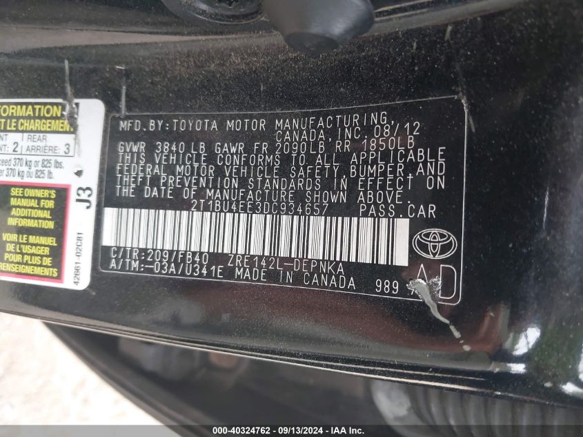 2013 TOYOTA COROLLA LE - 2T1BU4EE3DC934657