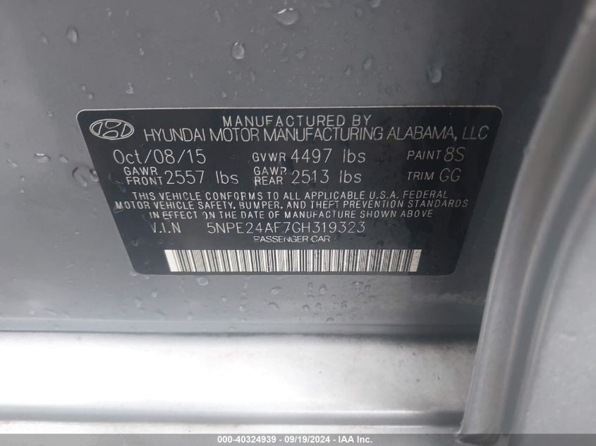 2016 HYUNDAI SONATA SE - 5NPE24AF7GH319323