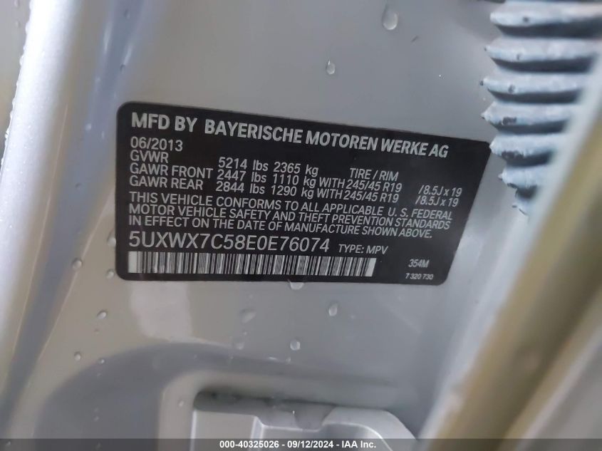 5UXWX7C58E0E76074 2014 BMW X3 xDrive35I