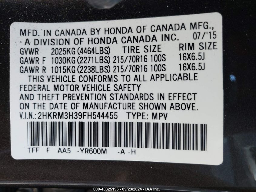 2015 HONDA CR-V LX - 2HKRM3H39FH544455