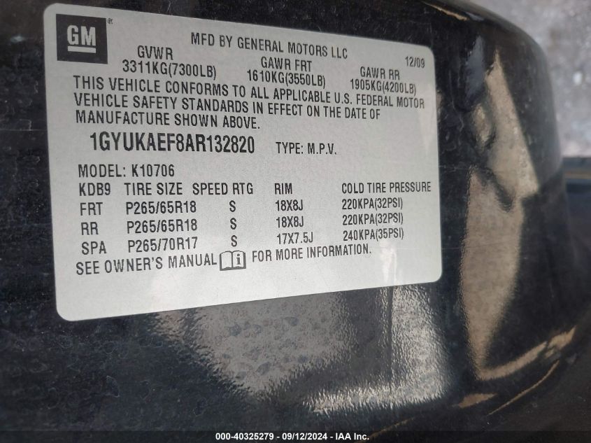 1GYUKAEF8AR132820 2010 Cadillac Escalade Standard