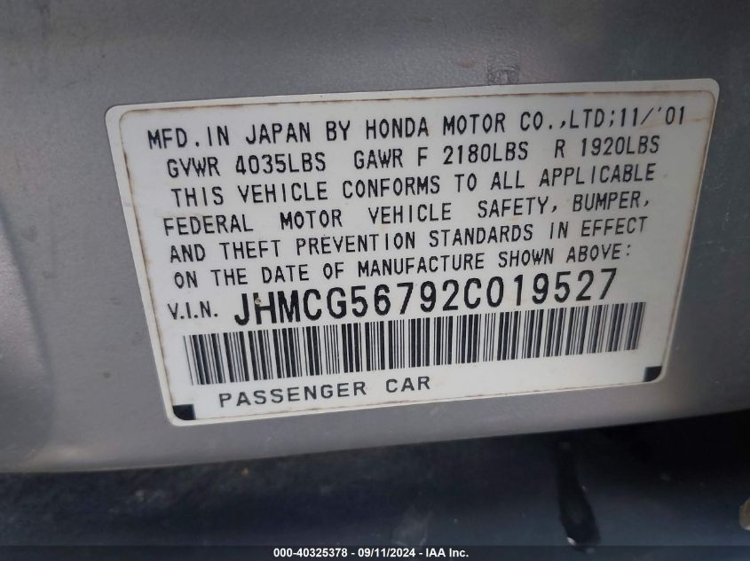 JHMCG56792C019527 2002 Honda Accord 2.3 Se