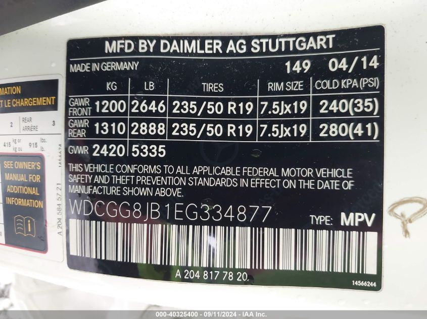 WDCGG8JB1EG334877 2014 Mercedes-Benz Glk 350 4Matic