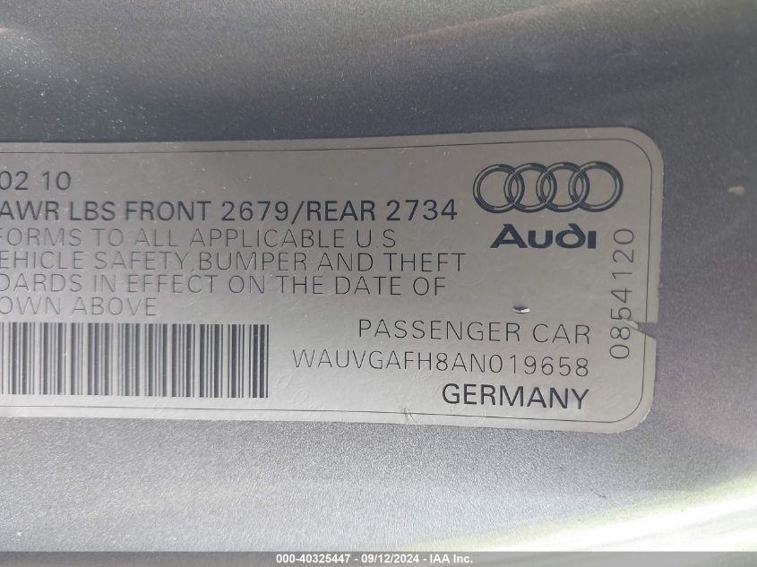 WAUVGAFH8AN019658 2010 Audi S5 Prestige