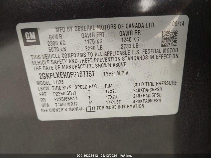 2GKFLXEK0F6167757 2015 GMC Terrain Slt