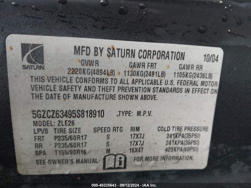 5GZCZ63495S818910 2005 Saturn Vue V6