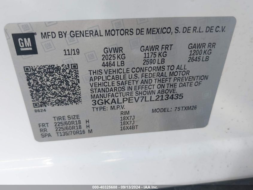 2020 GMC Terrain Fwd Slt VIN: 3GKALPEV7LL213435 Lot: 40325688