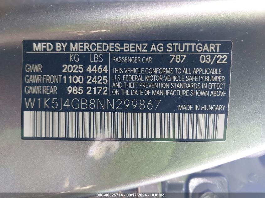 W1K5J4GB8NN299867 2022 Mercedes-Benz Cla 250