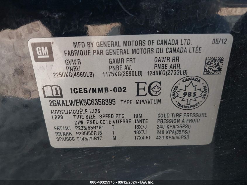 2GKALWEK5C6358395 2012 GMC Terrain Slt