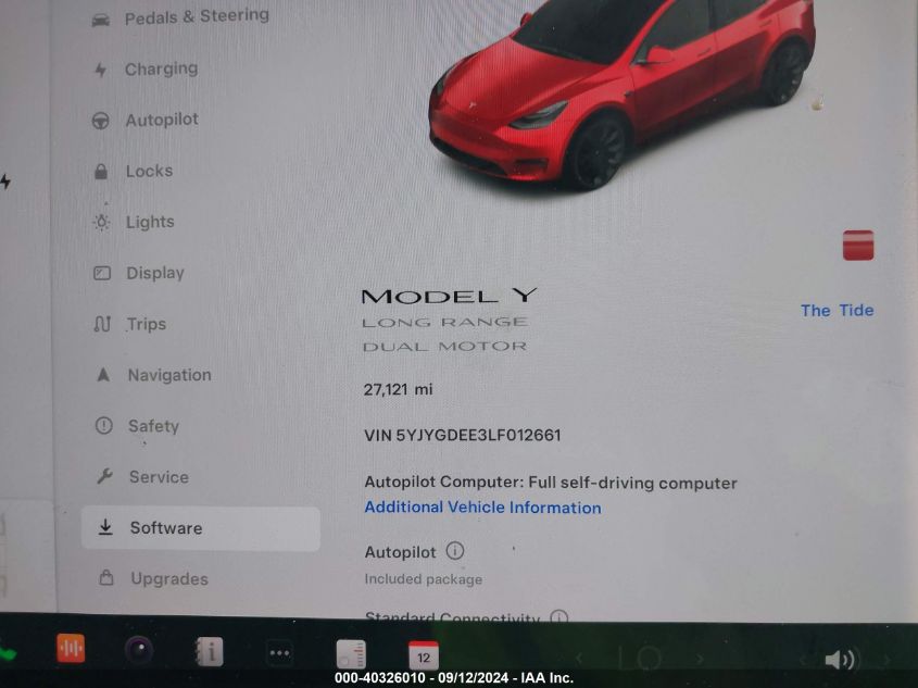 2020 Tesla Model Y VIN: 5YJYGDEE3LF012661 Lot: 40326010