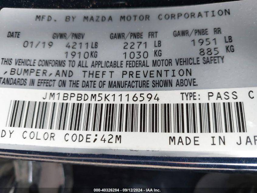 JM1BPBDM5K1116594 2019 Mazda Mazda3 Preferred Package