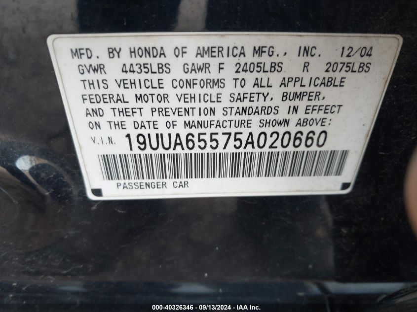 19UUA65575A020660 2005 Acura Tl