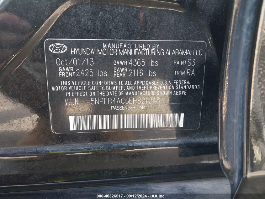 2014 HYUNDAI SONATA GLS - 5NPEB4AC5EH821248