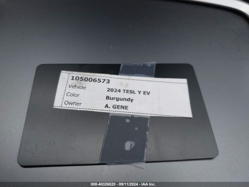 2024 Tesla Model Y Long Range Dual Motor All-Wheel Drive/Rwd VIN: 7SAYGDED5RF095609 Lot: 40326520