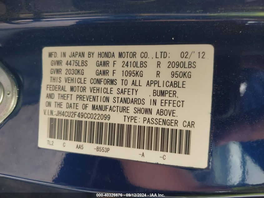 JH4CU2F49CC022099 2012 Acura Tsx 2.4