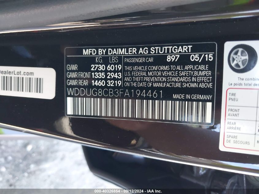 2015 Mercedes-Benz S 550 VIN: WDDUG8CB3FA194461 Lot: 40326854