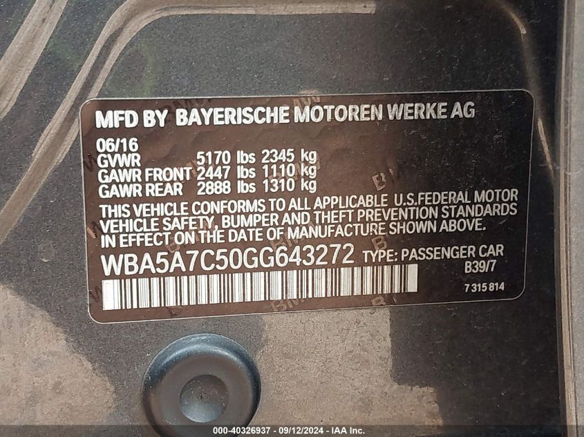 WBA5A7C50GG643272 2016 BMW 528I xDrive