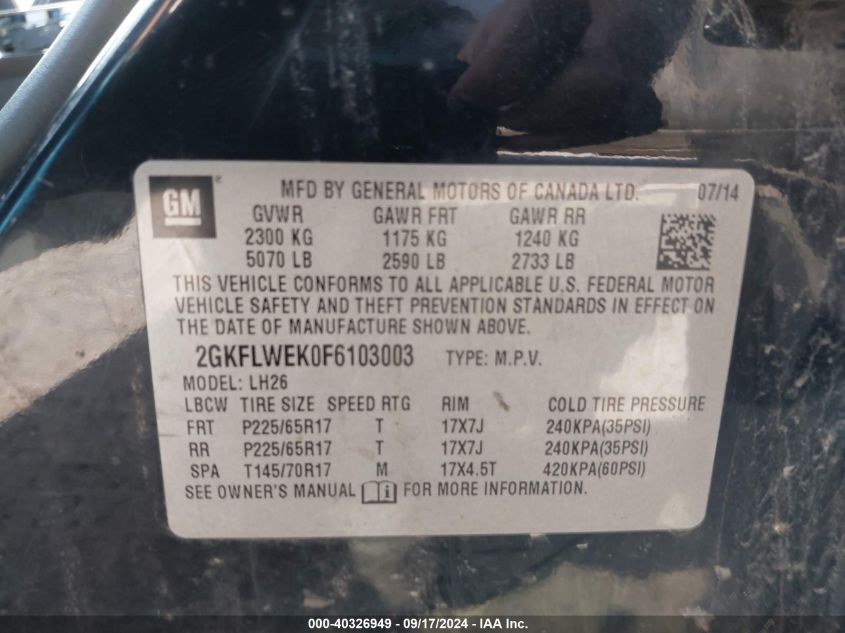 2GKFLWEK0F6103003 2015 GMC Terrain Sle-2