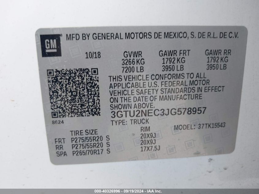 3GTU2NEC3JG578957 2018 GMC Sierra 1500 Slt