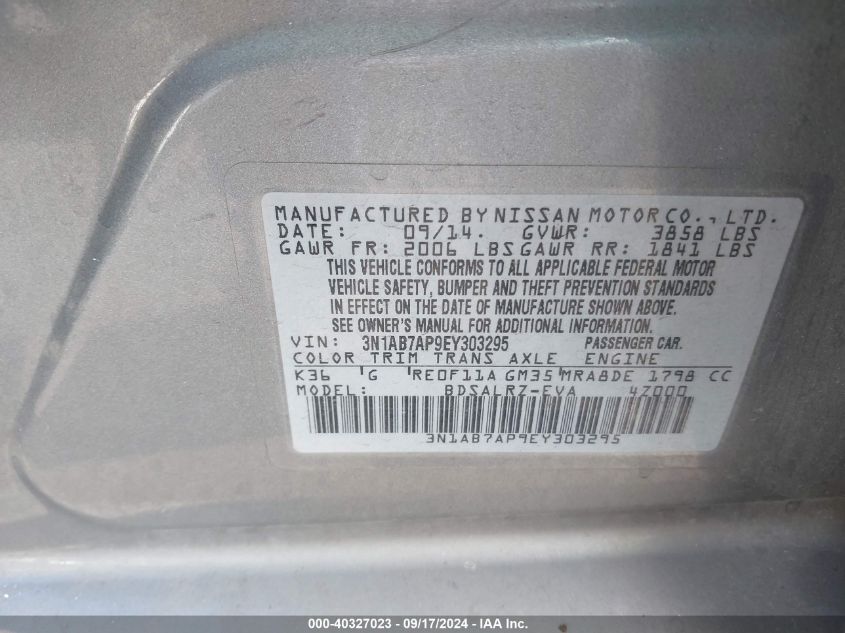 3N1AB7AP9EY303295 2014 Nissan Sentra Sr