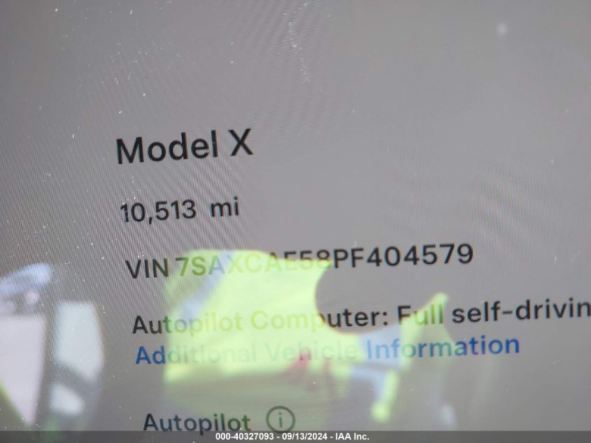 2023 Tesla Model X VIN: 7SAXCAE58PF404579 Lot: 40327093