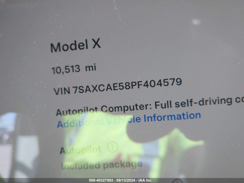 2023 Tesla Model X VIN: 7SAXCAE58PF404579 Lot: 40327093