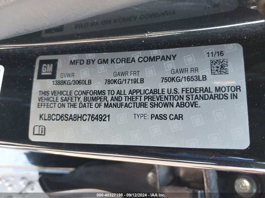 KL8CD6SA8HC764921 2017 Chevrolet Spark 1Lt Cvt