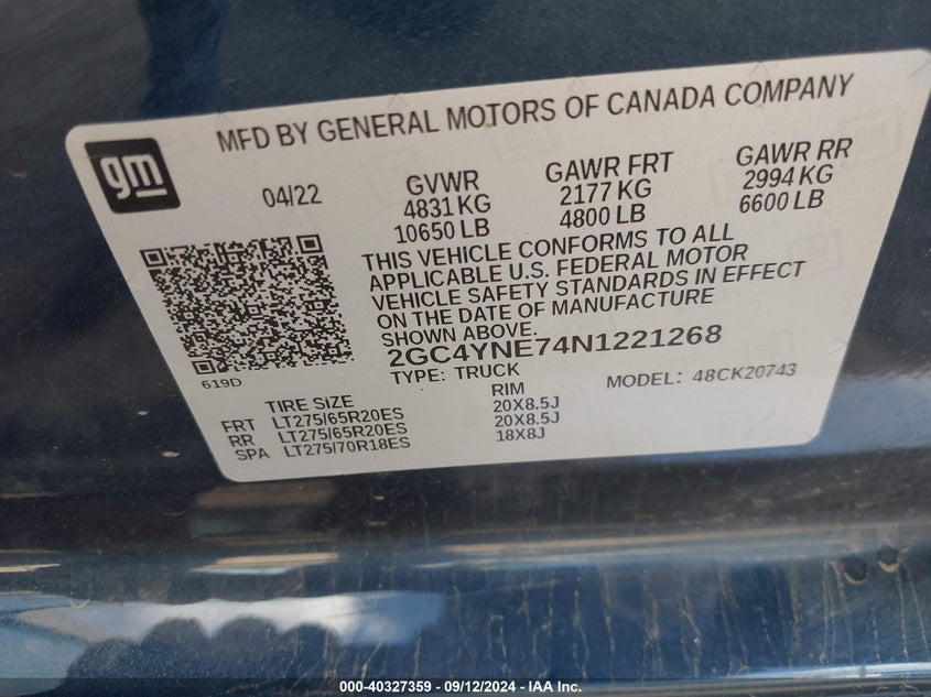 2022 Chevrolet Silverado 2500Hd 4Wd Standard Bed Lt VIN: 2GC4YNE74N1221268 Lot: 40327359