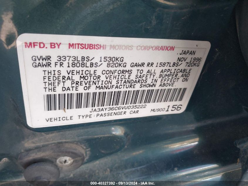 1997 Mitsubishi Mirage Ls VIN: JA3AY36C6VU035222 Lot: 40327392