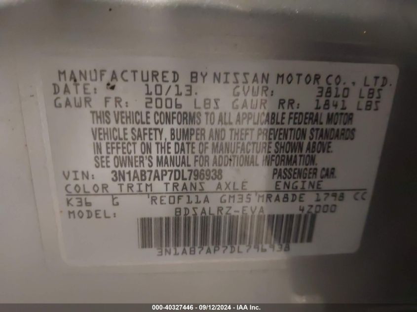 2013 NISSAN SENTRA SR - 3N1AB7AP7DL796938