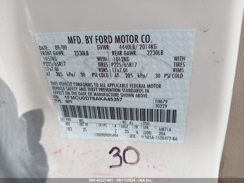 1FMCU0D78AKA45357 2010 Ford Escape Xlt