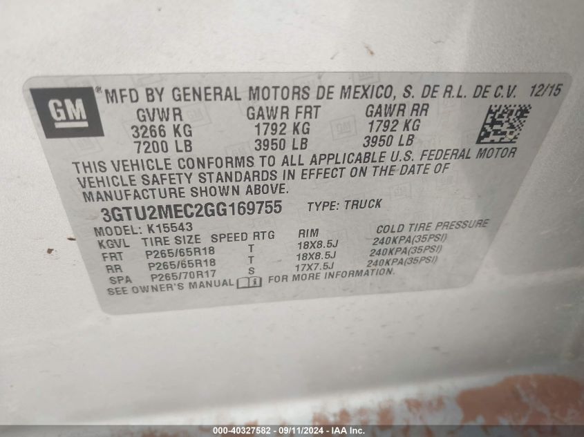 3GTU2NEC5GG169755 2016 GMC Sierra 1500 Slt