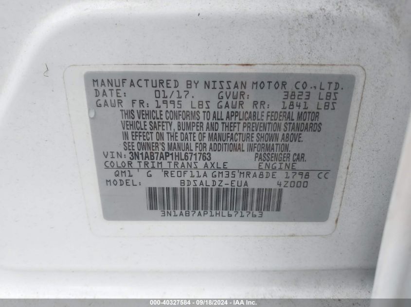 3N1AB7AP1HL671763 2017 Nissan Sentra S/Sv/Sr/Sl