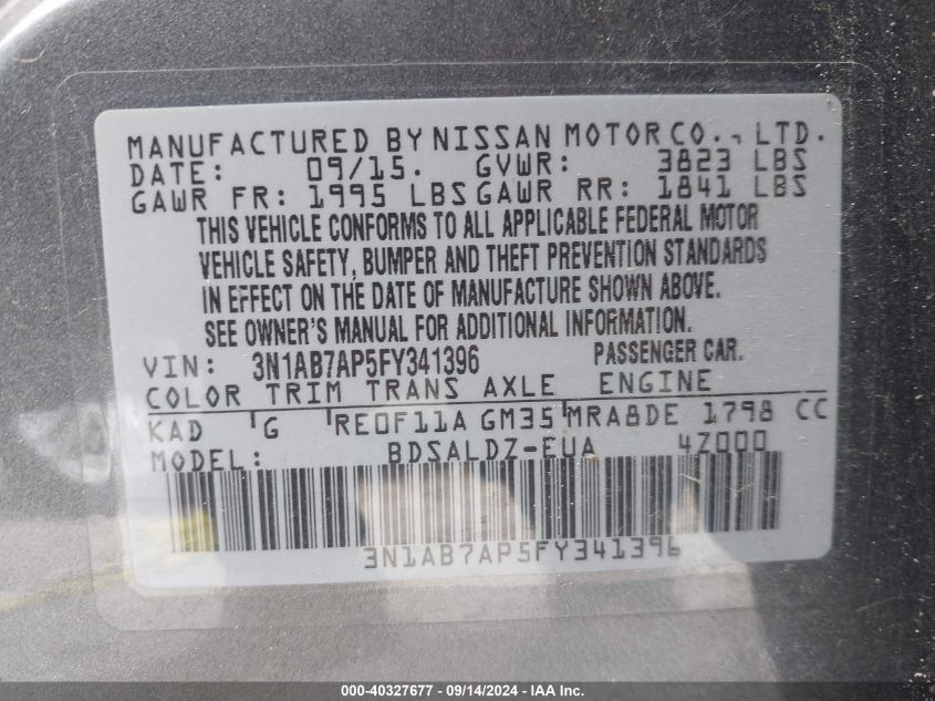 3N1AB7AP5FY341396 2015 Nissan Sentra Sv