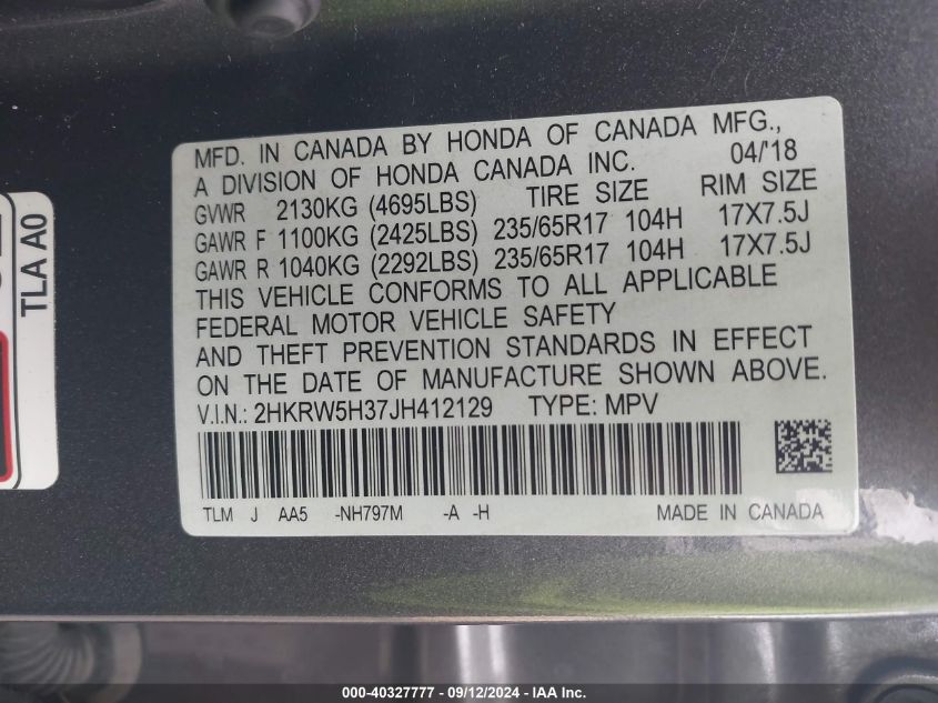 2HKRW5H37JH412129 2018 Honda Cr-V Lx