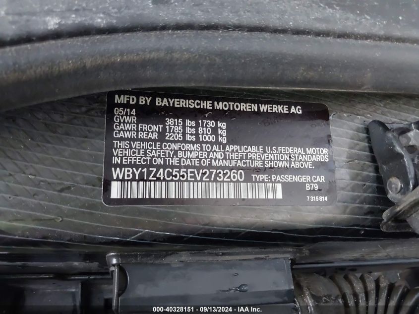 2014 BMW I3 Base W/Range Extender VIN: WBY1Z4C55EV273260 Lot: 40328151