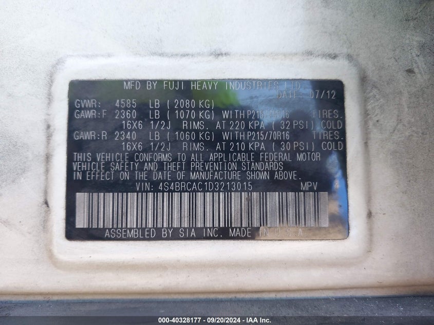 2013 SUBARU OUTBACK 2.5I - 4S4BRCAC1D3213015