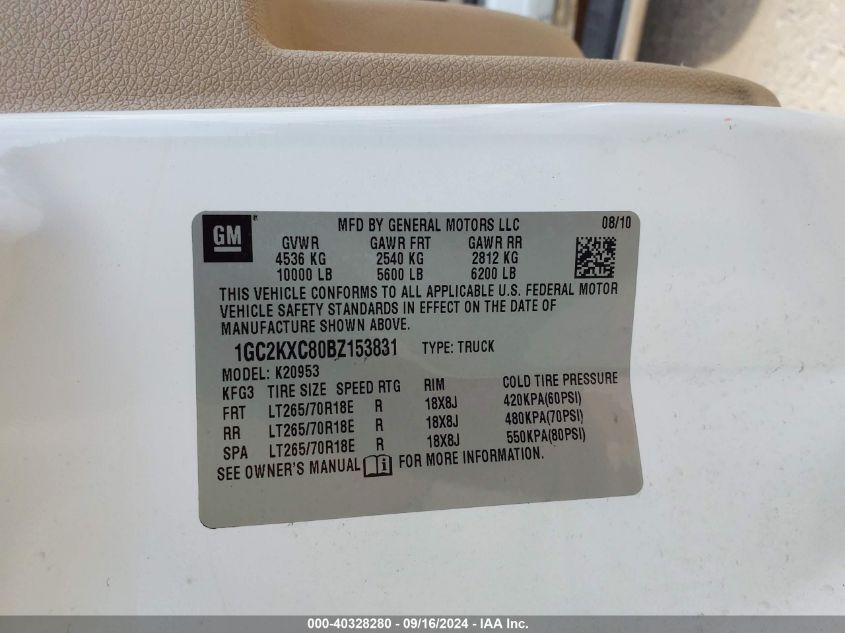 1GC2KXC80BZ153831 2011 Chevrolet Silverado 2500Hd Lt